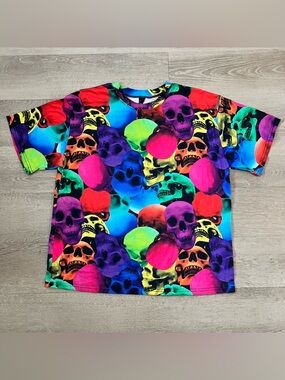SHEIN Neon Multicolor Skull Short Sleeve Tee